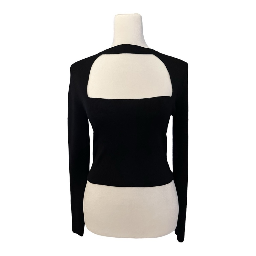 NWT Black Cropped Ribbed Long Sleeve Sweater Front Cut Out Women’s Size M